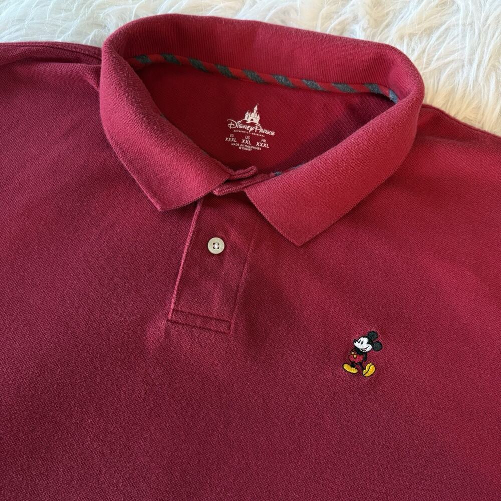 Disney Parks Polo Shirt Men's XXL‎ 2XL Red Embroidered Mickey Mouse Short Sleeve